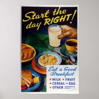 Vintage Nutrition Eat Breakfast Milk Fruit Cereal Poster by PD_Graphics at Zazzle