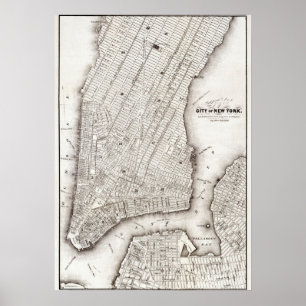 Vintage NYC Map City Skyline  Poster