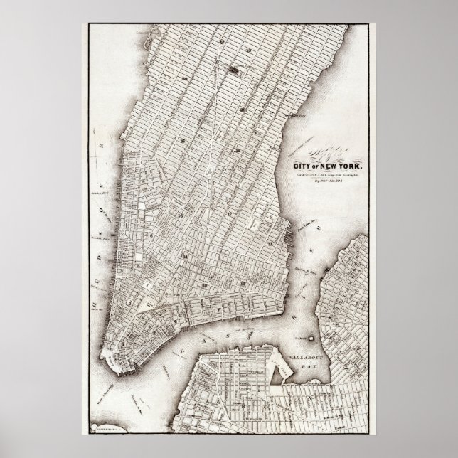 Vintage NYC Map City Skyline  Poster (Front)