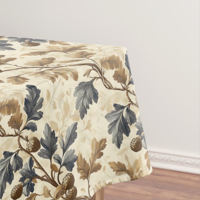 Vintage Oak Leaf | Elegant Blue and Gold Tablecloth (In Situ)