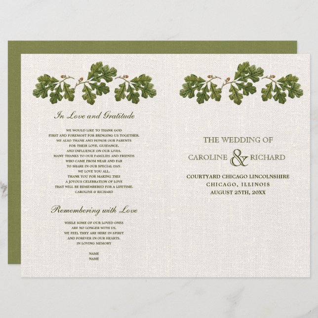 Vintage Oak Leaves Burlap Burlap Wedding Programs (Front/Back)