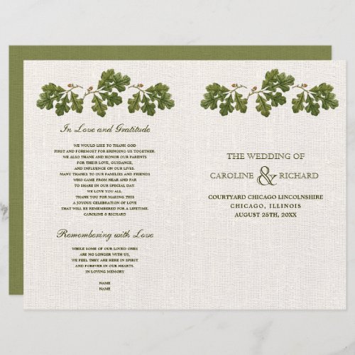 Vintage Oak Leaves Burlap Burlap Wedding Programs