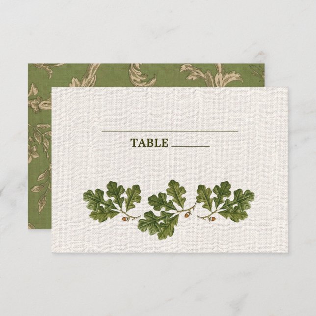 Vintage Oak Leaves Burlap Texture Wedding  Invitation (Front/Back)