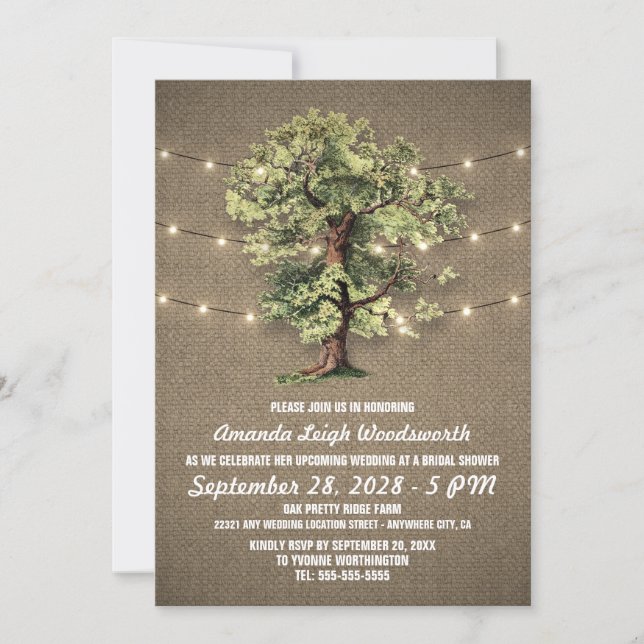 Vintage Oak Tree Bridal Shower Invitations (Front)