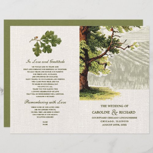 Vintage Oak Tree Burlap Folded Wedding Programs