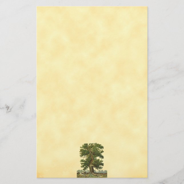 Vintage Oak Tree Faux Parchment Stationery -Lined (Front)