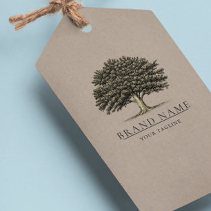 Vintage Oak Tree Logo QR Code Hang Tags W/String