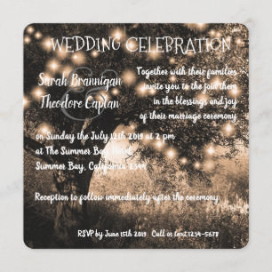Vintage Oak Tree night lights country wedding Invitation