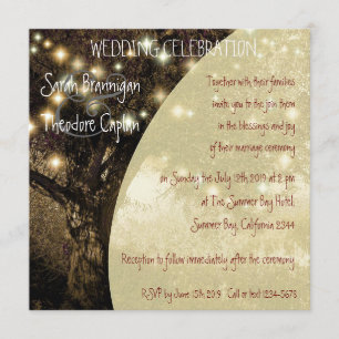 Vintage Oak Tree night lights wedding Invitation