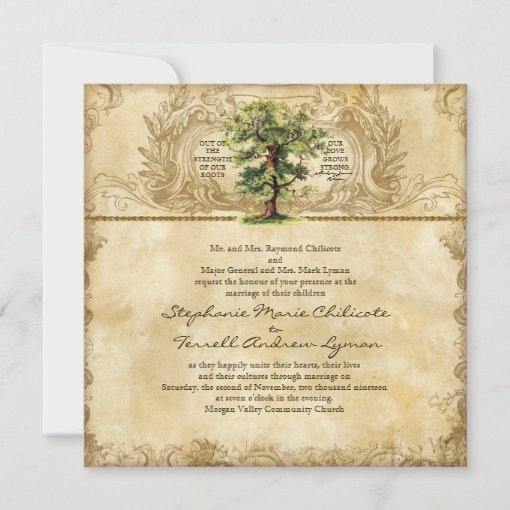 Vintage Oak Tree of Life Swirl Etchings Parchment Invitation | Zazzle