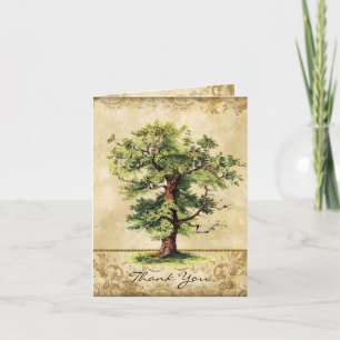 Vintage Oak Tree of Life Swirl Etchings Parchment Letterpress Thank You Card