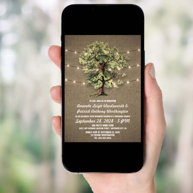 Vintage Oak Tree Rehearsal Dinner Invitations (Front Digital)