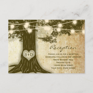 Vintage Oak Tree Rustic Lights Reception Info Card