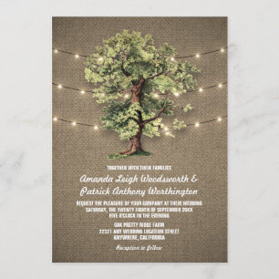 Vintage Oak Tree Rustic Lights Wedding Invitations