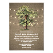 Vintage Oak Tree Rustic Lights Wedding Invitations