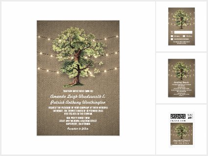 Vintage Oak Tree Rustic Lights Wedding Invitations Set