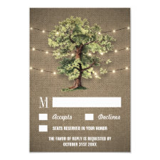 Vintage Oak Tree Rustic Lights Wedding RSVP Cards