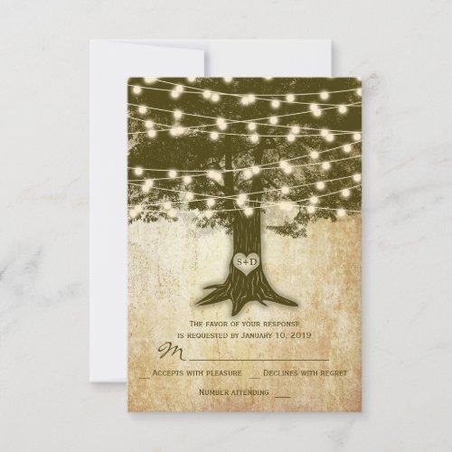 Vintage Oak Tree Rustic String Lights Wedding RSVP