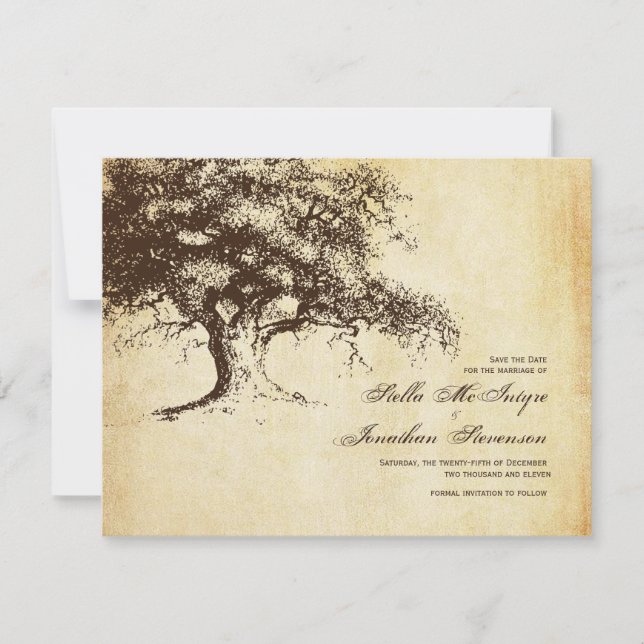 Vintage Oak Tree Save the Date Wedding (Front)