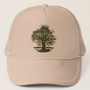 Vintage Oak Tree Silhouette   Rustic Woodland  Trucker Hat