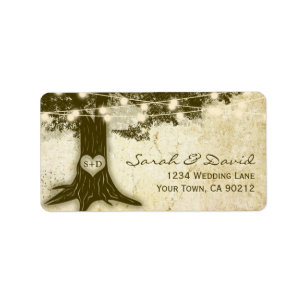Vintage Oak Tree String Lights Wedding Label