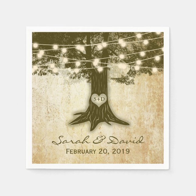 Vintage Oak Tree String Lights Wedding Napkins (Front)