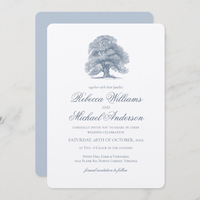 Vintage Oak Tree Wedding Invitation (Front/Back)