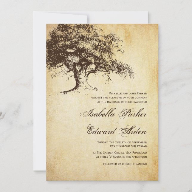 Vintage Oak Tree Wedding Invitation Card (Front)