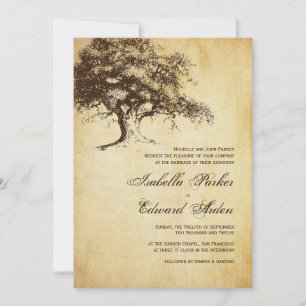 Vintage Oak Tree Wedding Invitation Card