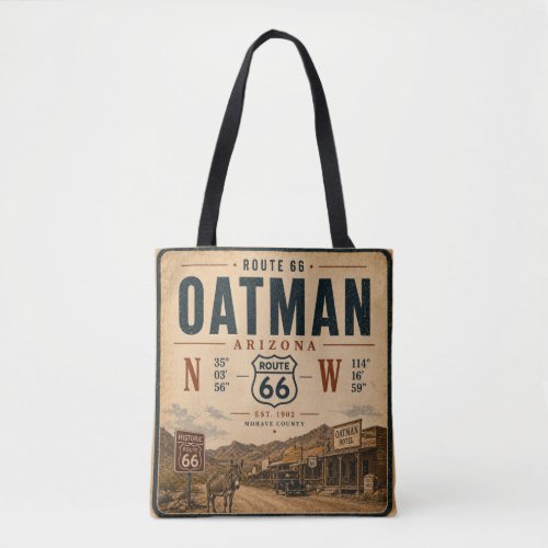 Vintage Oatman Arizona Route 66 Coordinates Tote Bag