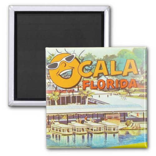 Vintage Ocala Florida Tourist Boats Sun Magnet