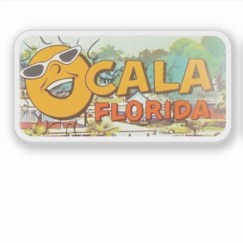 Vintage Ocala Florida with Laughing Sun Face Sticker