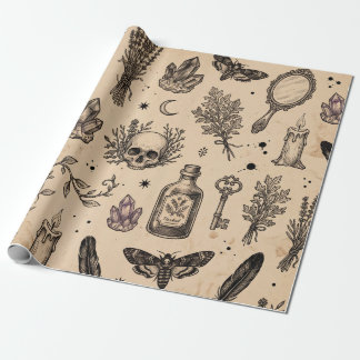 Vintage Occult Apothecary Skull & Moth Wrapping Paper