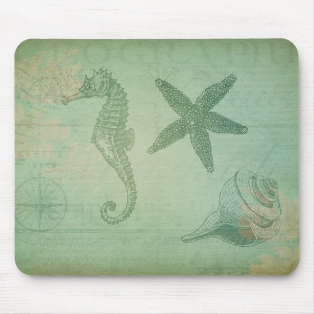 Vintage Ocean Animals and Seashells Mouse Pad (Front)