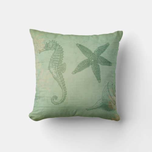 Vintage Ocean Animals and Seashells Throw Pillow