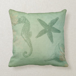 Vintage Ocean Animals and Seashells Throw Pillow
