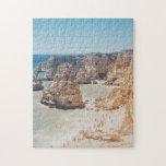Vintage Ocean Beach Portugal Cliffs Coves Photo Jigsaw Puzzle<br><div class="desc">This fun puzzle features a scenic vintage beach scene from The Algarve coast in Portugal with the beautiful blue ocean water,  rocky cliffs,  and sandy coves.</div>