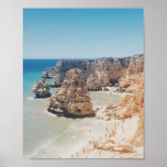 Vintage Ocean Beach Portugal Cliffs Coves Photo Poster<br><div class="desc">This stylish wall art features a scenic vintage beach scene from The Algarve coast in Portugal with the beautiful blue ocean water,  rocky cliffs,  and sandy coves.</div>