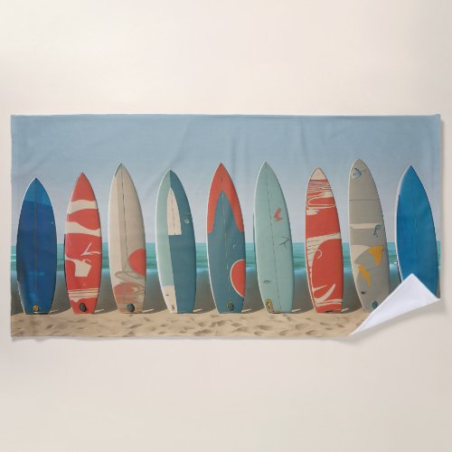 Vintage Ocean Beach Vibes Retro Summer SurfBoards Beach Towel