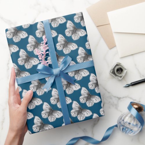 Vintage Ocean Blue Butterfly  Wrapping Paper