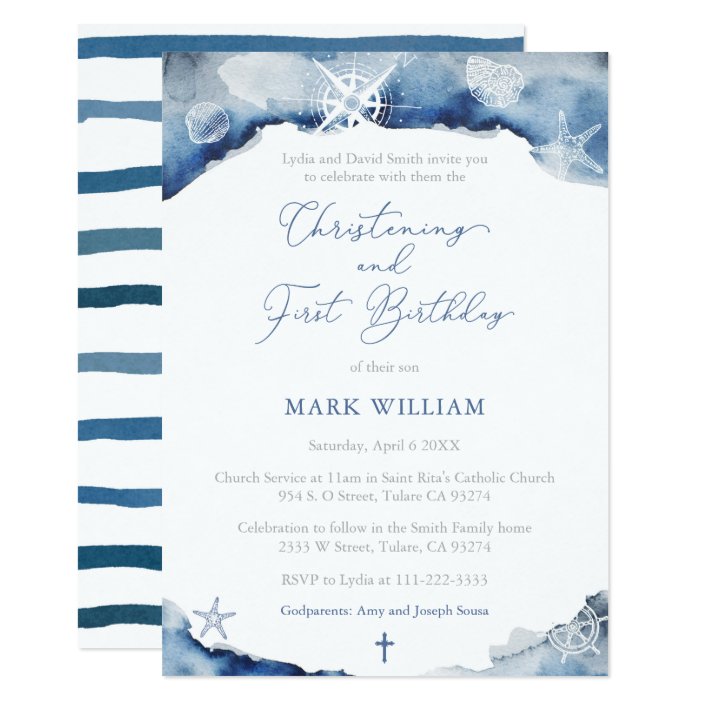 Vintage Ocean Boy Christening 1st Birthday Party Invitation Zazzle