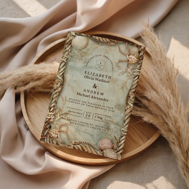 Vintage Ocean Depths Nautical Wedding Invitation (Creator Uploaded)