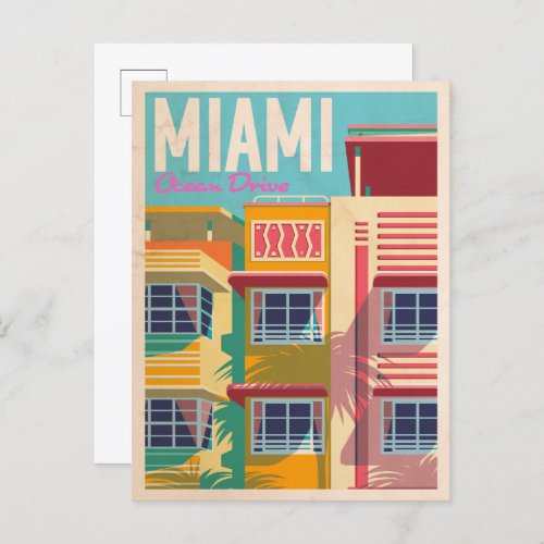 vintage Ocean Drive Miami  Postcard