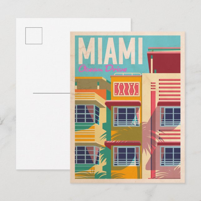 vintage Ocean Drive Miami  Postcard (Front/Back)