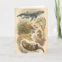 Vintage Ocean Embrace Artistic Blank Greeting Card