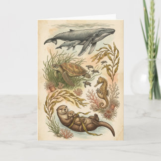 Vintage Ocean Embrace Artistic Blank Greeting Card