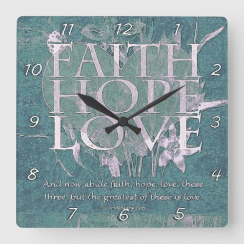 Vintage Ocean Faith Hope and Love Square Wall Clock