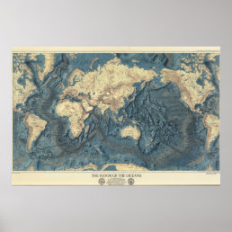Vintage Ocean Floor Map Poster