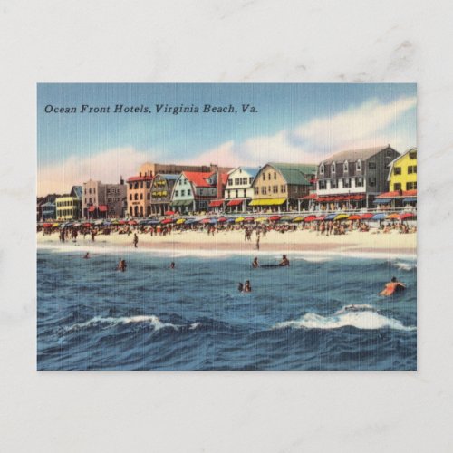 Vintage Ocean Front Hotels Virginia Beach Va Postcard