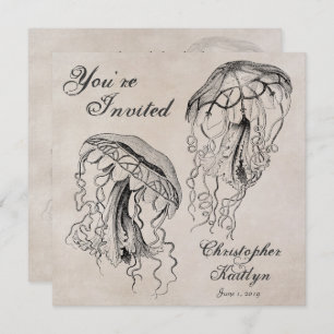 Vintage Ocean Jellyfish Beach Wedding Invitation